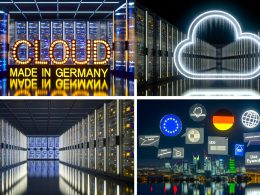 Eine Reihe von Illustrationen zeigt den Vergleich deutscher und internationaler Cloud-Anbieter, Mythen über Datensicherheit und Datenschutz, die Realität hinter Werbeversprechen, prüft relevante Technik-Kriterien und hebt globale Netzwerke über das reine „Made in Germany“-Label hinaus hervor.