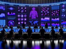 Team aus Data- und Marketing-Spezialist:innen arbeitet mit KI-Avataren in einem technisch-inspirierten Kontrollraum mit Holo-Displays, Datenströmen und Privacy-Elementen.