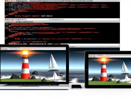 Zweiteilige Darstellung: Links eine altmodische Website mit pixeligem Bild und Lighthouse-Warnung, rechts eine schnelle moderne Seite mit scharfen Bildern auf verschiedenen Geräten, dazu Codebeispiele für Bildoptimierung.