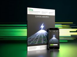 Smartphone mit ultraschnell ladender, minimalistischer Website, Lade-Animation, AMP-Blitz und verschwommenen Performance-Diagrammen im Hintergrund