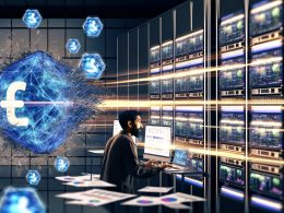 Moderner Arbeitsplatz eines Digitalmarketers mit Facebook Ads-Dashboards, Codefenstern und zerbrechendem Facebook Pixel-Icon im Hintergrund. Neonblaue Datenlinien von Servern zum Facebook-Logo, symbolisieren den Übergang zu Facebook CAPI.