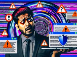 Illustration eines gestressten Marketers, umgeben von Browserwarnungen, Adblocker- und Datenschutzsymbolen sowie Codefragmenten, mit Fokus auf Facebook Pixel und Conversion API.