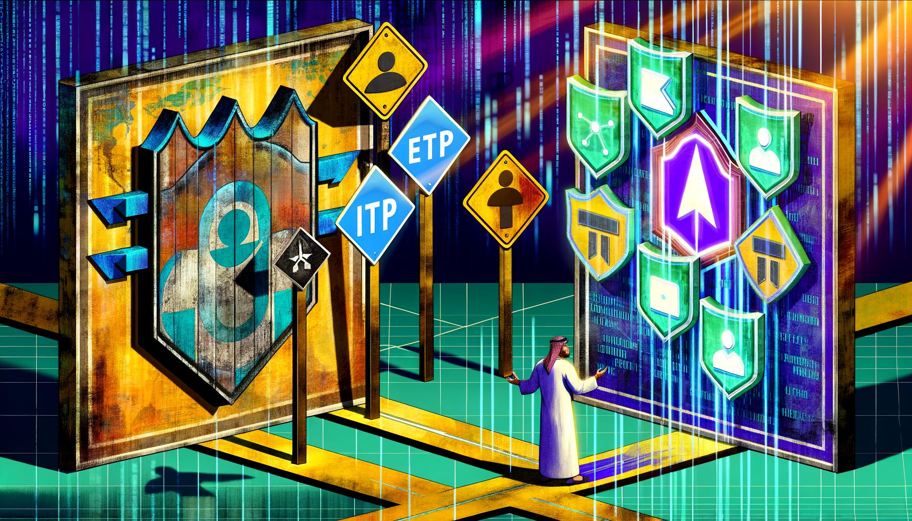 Illustration eines Marketers an einer Kreuzung: Auf der einen Seite ein kaputtes Facebook Pixel, umgeben von Browser-Blockern, auf der anderen ein leuchtender Server, der Daten direkt an das Meta-Logo sendet. Überall technische Symbole und Warnzeichen.