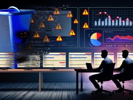 Digital Marketer arbeitet nachts an mehreren Bildschirmen mit fehlerhaften Google Analytics 4 Berichten, während Daten verschwinden und ein Countdown droht.