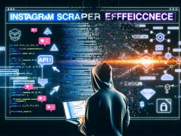 Marketingprofi mit Hoodie vor Laptop analysiert zerfallenden Instagram-Feed mit Datenströmen, Charts, Algorithmus- und Proxy-Symbolen im urban-technischen Darkmode-Stil.