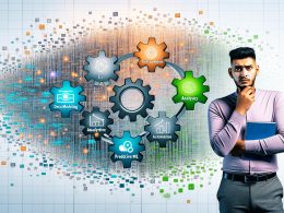 Eine Serie moderner Illustrationen zur Datenanalyse zeigt den Wandel von überladenen Dashboards, zerstreuten Datensilos und unstrukturierten KPIs hin zu klar strukturierten Analytics-Modellen, zentraler Datenkonsolidierung, Predictive Analytics und umsatzsteigernden Insights.