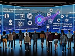 Marketing-Kontrollraum mit holografischen Dashboards, multikulturellem Team und KI-basierten Nutzeranalysen in futuristischer Umgebung