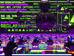 Düsteres, cyberpunkartiges Titelbild mit digitalem Mähdrescher im Datenfeld, Instagram-Schriftzug, anonymen Programmierer-Figuren und Warnsymbolen.