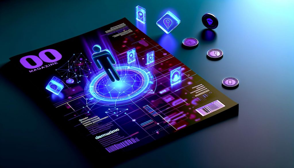 Stilisiertes, geschlechtsneutrales User-Icon schwebt zwischen transparenten digitalen Tokens und Coins. Datenströme verbinden pulsierende Interfaces, Analyse-Grafiken und Fortschrittsbalken in kräftigen Farben. Unscharfe Gamification- und Plattform-Elemente im Hintergrund.