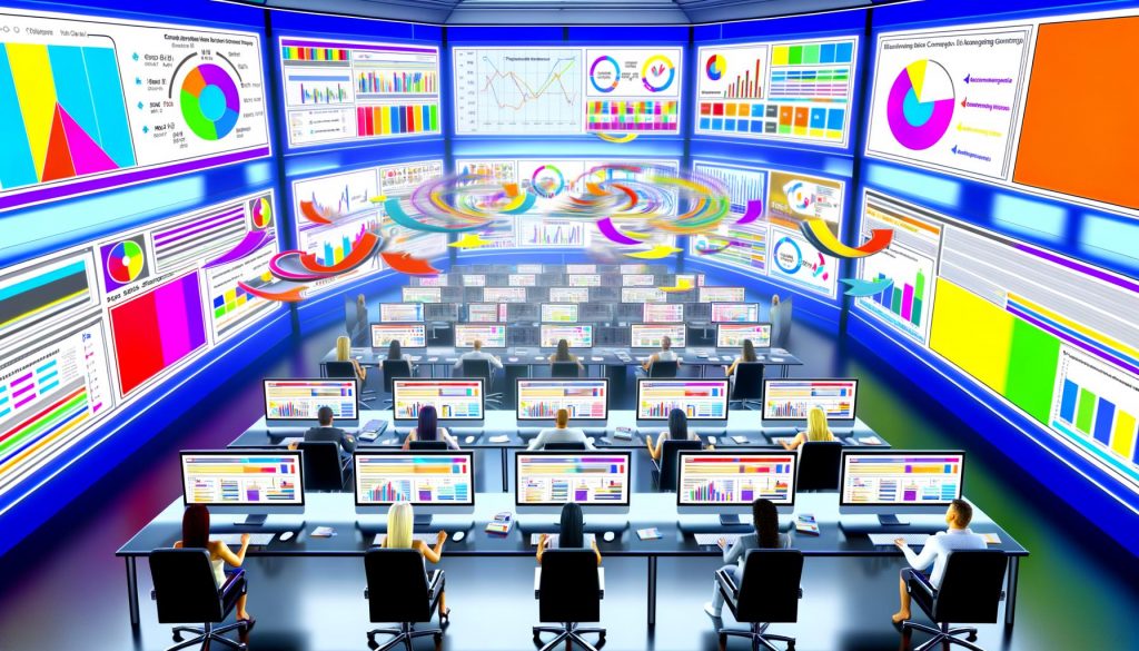 Dynamische Grafik eines NGINX-Webservers mit bunten Redirect-Pfeilen, Googlebot, Webseiten-Icons, 404-Schildern und Redirect-Ketten auf dunklem, technisch anmutendem Hintergrund.