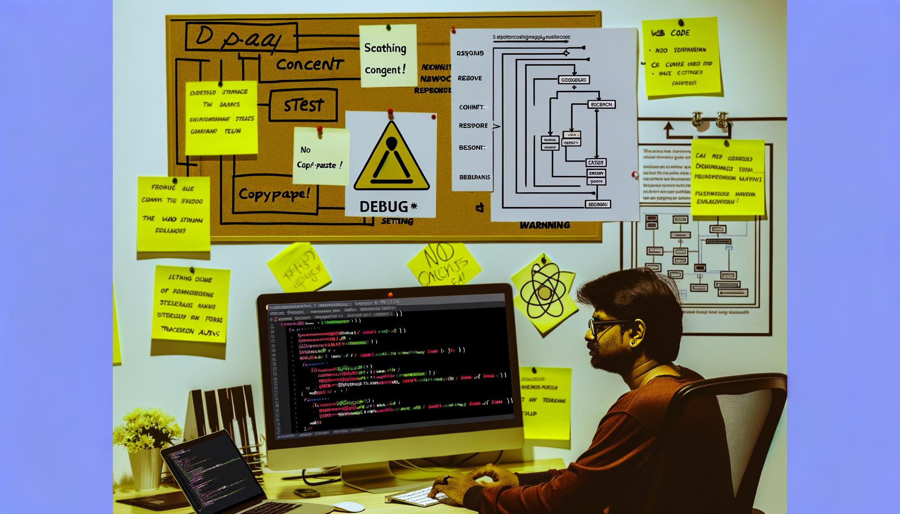 Entwickler betrachtet gtag.js-Code, Netzwerk-Requests und Analyse-Grafiken auf großem Bildschirm in einem modernen Arbeitsbereich mit Debug- und Consent-Notizen.