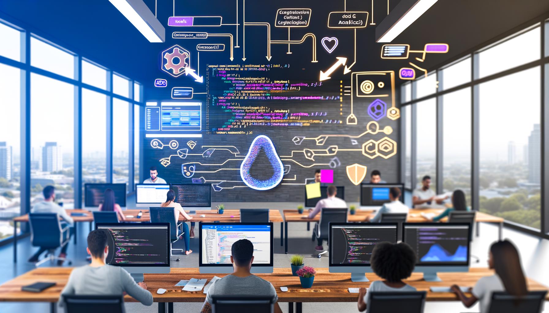 Moderner Arbeitsbereich mit Monitoren für Echtzeit-Datenanalyse, gtag.js-Codeintegration und kollaborierenden Digitalexperten, betont durch datenschutzorientierte Visualisierungen.