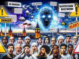 Collage über Techniksorgen in Deutschland mit alarmierten Gesichtern, digitalen Störungen, deutschen Wahrzeichen, Roboterarmen, und Zeitungen mit Schlagzeilen wie 'KI-Gefahr' und 'Datenschutz-Alarm'.