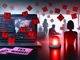 Stilisiertes Bild eines chaotischen digitalen Arbeitsplatzes mit Google Search Console voller roter Warnungen, umgeben von Zetteln zu SEO-Problemen, im Hintergrund ignorieren Marketer reale Alarme zugunsten futuristischer KI-Tools.