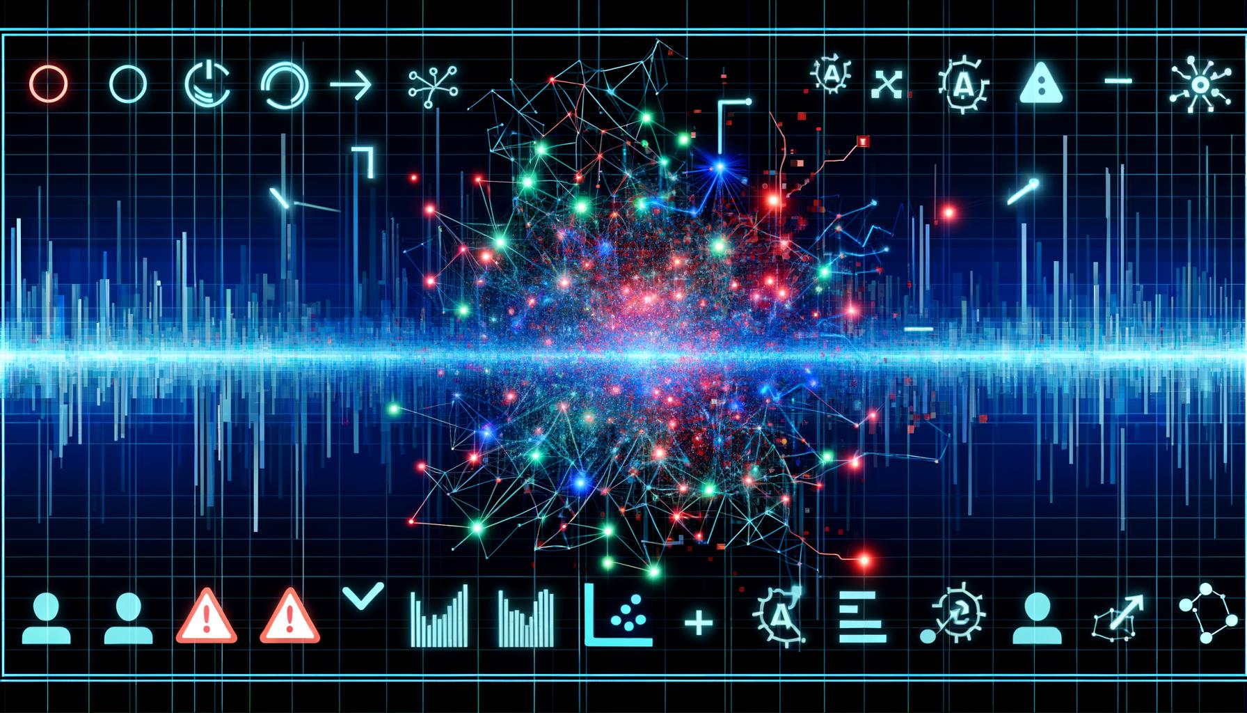 Futuristisches Tech-Magazin-Titelbild mit digitalem Datenstrom, neuralen Netzwerken, Conversion-Icons und roten Warnsymbolen für KI-Konflikte.