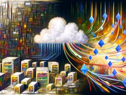 Abstrakte Collage zeigt den Übergang von veralteten, monolithischen DAM-Servern zu einer skalierbaren Headless-Architektur mit APIs, Cloud und verschiedenen Endgeräten.