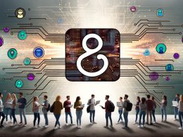 Stilisiertes Titelbild mit Schaltkreis, LinkedIn-Logo, einer Gruppe von Techies und Marketers im Vordergrund, umgeben von digitalen Datenströmen und Symbolen