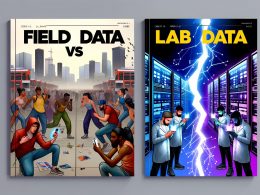 Illustrierte Titelseite zeigt Kontrast zwischen chaotischer Straßenszene mit Menschen und steriler Laborumgebung mit Datenbildschirmen, getrennt durch einen leuchtenden Blitz.