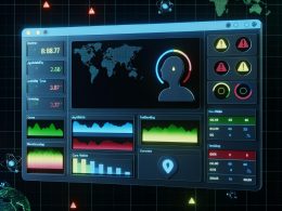 Modernes Dark-Mode-Dashboard mit Web-Vitals, Warnsymbolen und Weltkarte, simulierte Nutzer an Computer und Smartphone, Fokus auf Website-Performance.