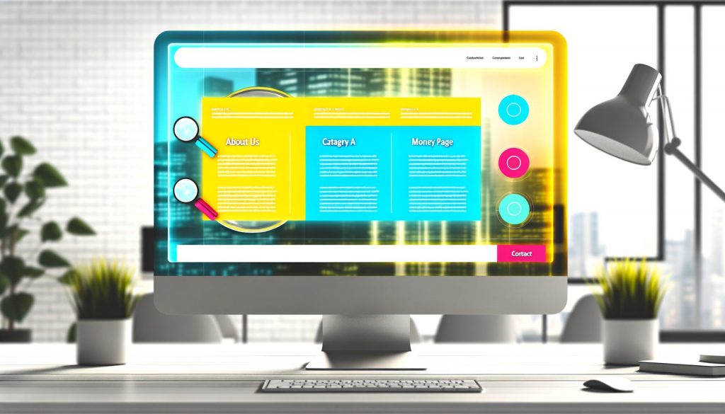 Illustration eines goldenen Angelhakens, der mehrere auffällige LinkedIn-Posts in einem belebten Feed mit digitalen Avataren einfängt; im Hintergrund sind Algorithmus-Code, Auswertungsdiagramme und Business-Symbole zu sehen.