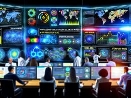 Marketer und Datenwissenschaftler überwachen in einem Hightech-Kontrollraum dynamische KI-Dashboards mit Heatmaps und Echtzeitdaten.