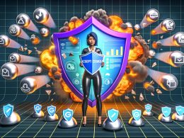 Moderne Illustration eines Marketers auf einem digitalen Schlachtfeld, der mit einem 'Privacy First'-Schild Datenangriffe abwehrt, während First-Party-Daten und Nutzer:innen sicher geschützt sind.