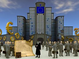 Cover-Motiv mit riesigem EU-Gebäude, in dessen Fenstern Big-Tech-Logos reflektieren. Vor dem Gebäude bauen Menschen mit Aktenkoffern und Protestschildern einen Zaun aus Euro-Münzen und Gesetzestexten. Im Vordergrund eine skeptische Person mit DMA-Papierrolle sowie triumphierende Anwälte mit Verträgen.