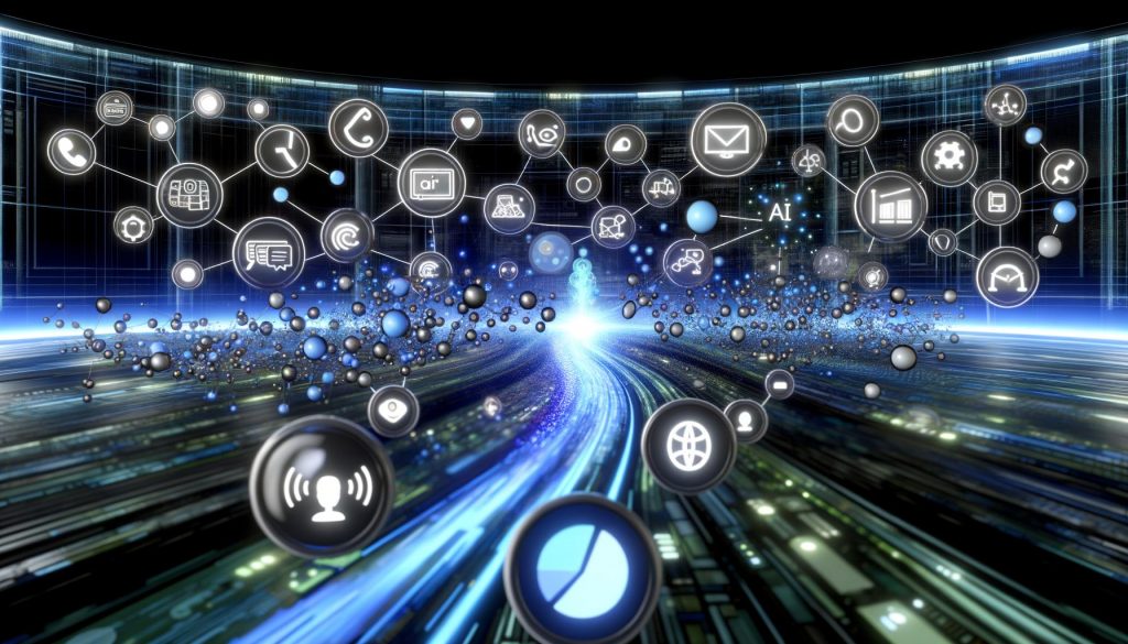 Futuristisches Kontrollzentrum mit holografischen Datenströmen, zentralem KI-Kern und modernen Analyse-Visualisierungen, umgeben von verblassenden Alt-Tracking-Tools.