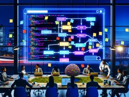 SEO-Spezialisten analysieren komplexe Shop-Backends mit visuellen Filtern und Googlebot-Flowcharts vor einer modernen Großstadtkulisse.