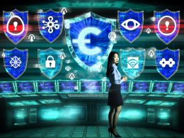 Futuristische Illustration eines Marketers an einer Konsole mit Datenschutzschilden, abklingenden Cookies und Warnsignalen im digitalen Raum.