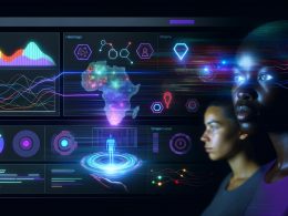 Futuristisches Dashboard mit Heatmaps, bunten Datenströmen, neuronalen Netzwerken und Entwickler-Team im Dunkelmodus.