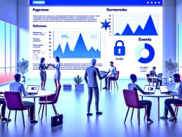 Illustration eines diversen Teams im modernen Büro bei der Website-Analyse mit großen Analytics-Dashboards und sichtbaren Datenschutz-Symbolen.