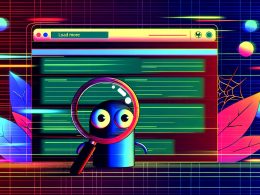 Editorial Illustration mit Googlebot und „Load More“-Button auf einer stilvollen Webseite, wobei versteckte Inhalte für Suchmaschinen unzugänglich bleiben.