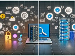 Vergleichende Illustration von Client Side Tracking mit blockierten Daten durch Cookie-Banner und Adblocker neben Server Side Tracking mit sicherer, klarer Datenübertragung und Symbolen für Datenschutz und SEO.