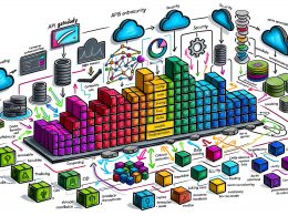 Moderne Microservice-Stack-Illustration: Bunte Microservice-Blöcke, API-Gateway, Kubernetes, Service Mesh, Security und weitere Infrastrukturkomponenten als technische Architekturübersicht.