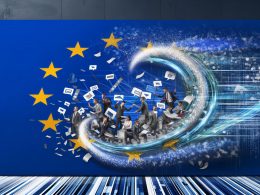 Stilisierte Online-Marketing-Experten kämpfen vor digitaler Europaflagge gegen eine massive Gesetzeswelle, umgeben von Datenströmen und Consent-Bannern.