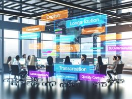 Modernes Open-Space-Büro mit international besetztem Team, das an mehrsprachigen Websites mit SEO- und Lokalisierungs-Workflow arbeitet.