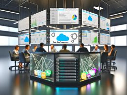 Arbeitsplatz mit digitalen Marketern vor Echtzeit-Daten-Dashboards, strukturierten Datenströmen zu Cloud-Analytics und einem entsorgten Papierkorb mit alten Tracking-Symbolen wie Cookies und Pixel-Tags.