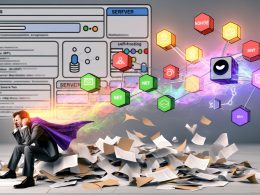 Comicartige Darstellung einer gestressten Person im Papierchaos, während eine leuchtende n8n-Automation als Superheld eingreift; daneben technische Visualisierungen von n8n-Workflows mit Nodes, Integrationen sowie ein Vergleich zu Zapier/Make und ein sicherer Serverraum.
