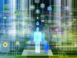 Moderner Marketing-Experte vor abstrahierten Datenströmen, Codezeilen und Tag-Icons wie GTM, Pixel und Analytics, umgeben von leuchtenden Datenpaketen und Netzwerkstrukturen auf einem futuristischen Titelbild.