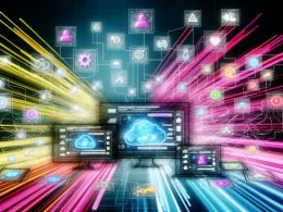 Futuristisches Dashboard mit modernen UI-Elementen, Datenströmen und API-Verknüpfungen, das digitale Transformation gegenüber veralteten CMS-Lösungen präsentiert.