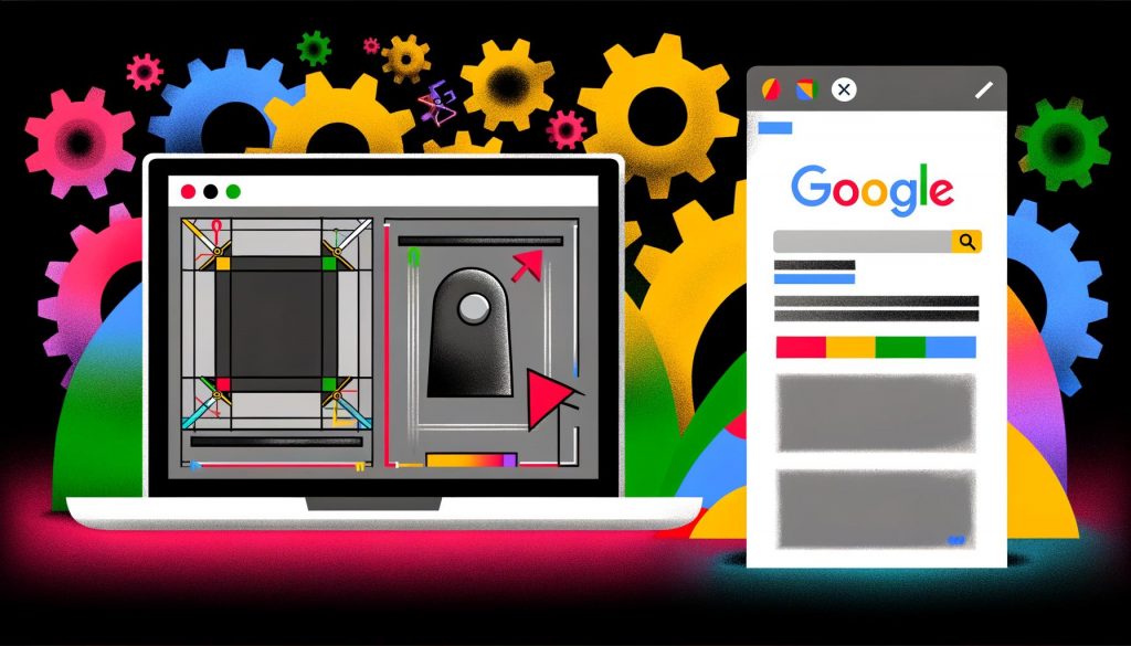 Vergleich einer modernen Angular-App: links ohne SEO-Optimierung mit leeren Google-Suchergebnissen, rechts mit sichtbarem HTML, Meta-Tags und verbessertem Suchmaschinen-Ranking.