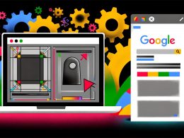 Vergleich einer modernen Angular-App: links ohne SEO-Optimierung mit leeren Google-Suchergebnissen, rechts mit sichtbarem HTML, Meta-Tags und verbessertem Suchmaschinen-Ranking.