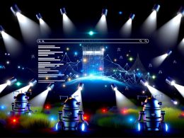 Animierte, moderne Webseite mit dynamischen Inhalten und komplexem Javascript über einem dunklen SEO-Schlachtfeld, Googlebots leuchten auf leere Content-Container, dramatisch fallende SERP-Rankings im Hintergrund.