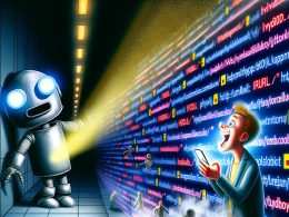 User scrollt begeistert durch endlosen Social-Media-Stream auf modernem Smartphone, während ein ratloser Googlebot im Hintergrund an unsichtbaren Inhalten scheitert. Im Vordergrund leuchten Suchanfragen und URLs im digitalen Nebel.