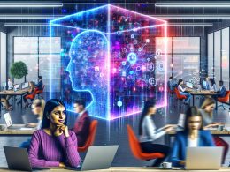 Illustration eines modernen Marketing-Agentur-Teams im Jahr 2024, das konzentriert an mehreren Monitoren mit Google Tag Manager, Matomo, Tealium und Debugging-Tools arbeitet. Im Vordergrund ein offenes Notizbuch mit Skizzen, Neonlicht und Kaffeebechern.