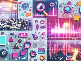 Collage mit Instagram Reels, Analysediagrammen, Automatisierungssymbolen, Trend-Audiowellenformen, Teamwork, Post-its und Symbolen für Datenwachstum; Glückssymbole wie Würfel und Lottokugeln verblassen im Hintergrund.