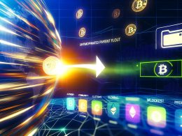 Futuristische Etsy-Shop-Szene mit digitalen Produkten, leuchtendem Krypto-Payment-Funnel und UI-Elementen vor globalen Kunden- und Wallet-Symbolen.