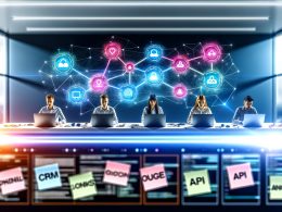 Junge Experten in modernem Kontrollraum analysieren bunte Netzwerkdiagramme mit Fokus auf Datenschutz, API und Monitoring, umgeben von digitalen Tools im Marketinglab.