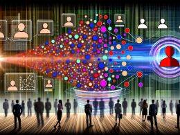 Marketing-Team vor digitalen Datenströmen mit farbigen Kunden-Clustern und algorithmischen Linien. Im Hintergrund verblassen klassische Personas, im Vordergrund strahlen KI-gestützte Datenmodelle.